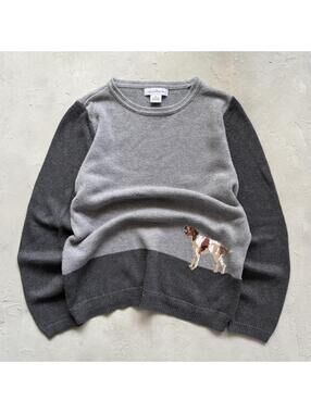 Vintage 2000s Liz Claiborne Grey Knit Dog Sweater